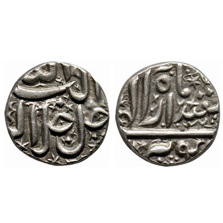 Akbar, Silver Rupee, 11.43gm, Berar Mint, Ilahi type, Month Isfandarmuz, Year 4X. KM 93.6.