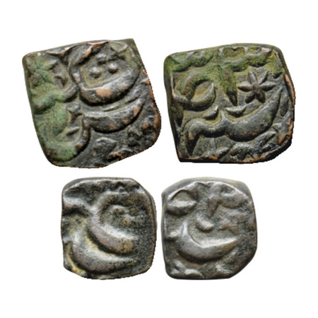 Akbar, Malwa standard Square Copper Falus, ½ Falus (2 Coins), 6.90gm, 3.33gm, Sikar Mint, 