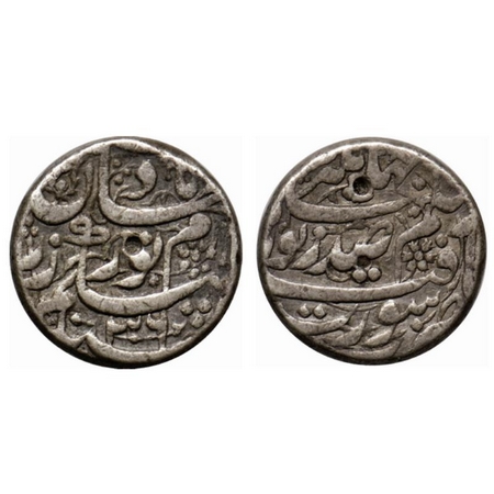 Jahangir with Noor Jahan Begum, Silver rupee, 11.18gm, Surat Mint, RY 36, Yaft Couplet, Ob