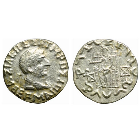 Indo-Greek, Hermaeus, Posthumous Issue, Silver Tetradrachma, 7.86gm, Obv: Diademed and dra