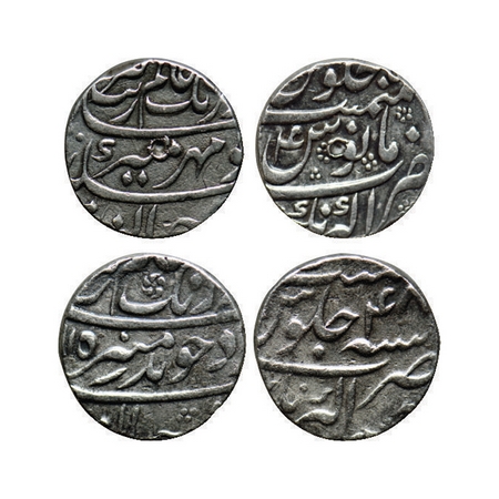 Aurangzeb, Silver Rupees (2 Coins), 11.44gm, 11.51gm, Akbarnagar Mint, A) with Mihire Muni