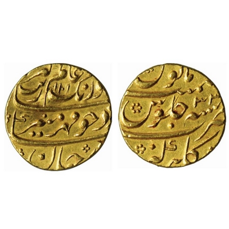 Aurangzeb, Gold Mohur, 10.95gm, Gulbarga Mint, AH 1101/ RY 34. KM 315.19. Extremely Fine, 