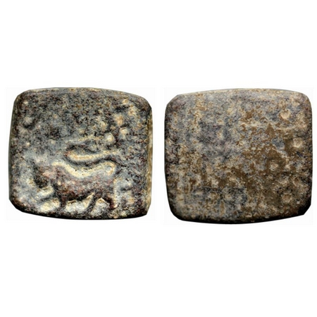 Satavahanas, Sri Satakarni, Nasik Region, Lead Unit, 9.07gm, Obv: Lion walking to left wit
