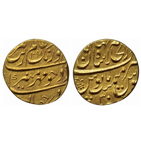 Aurangzeb, Gold Mohur, 10.89gm, Dar ul Khilafat Shahjahanabad Mint, AH 1098/ RY 30. KM 315