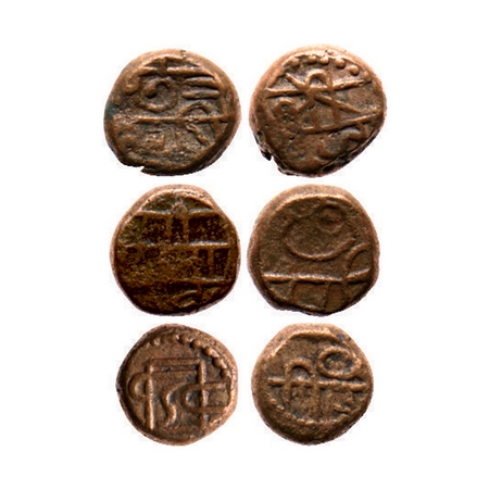 Marathas of Tanjore, Copper Kasu/ Shivrai (3 Coins), 2.45, 3.09, 3.28gm, Obv: Shri Raja Sh