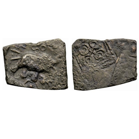 Satavahanas, Sri Satakarni, Nasik Region, Copper, 4.43gm, Obv: Elephant walking to right, 