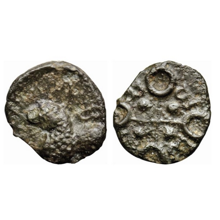 Satavahanas, Sri Satakarni, Junnar Region, Potin Unit, 2.58gm, Obv: Lion facing to left ar