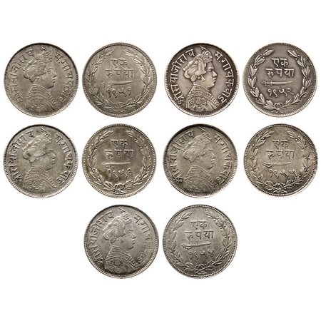 Baroda, Silver Rupee (5 Coins), A set of different dates, Sayaji Rao III, Portrait type, V