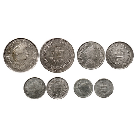 Baroda, Silver (4 Coins set), Sayaji Rao III, Rupee VS 1952, 1/2 Rupee 1951, 4 Annas 1951 