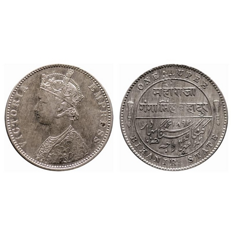 Bikaner, Silver Rupee, 11.54gm, Ganga Singh, Calcutta Mint, in the name and portrait of Vi