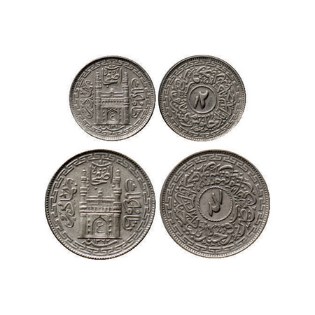 Hyderabad, Silver 2 & 4 Annas (2 Coins), Mir Usman Ali Khan (AH 1329-1367 / 1911-1948 AD),