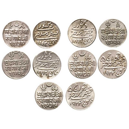 Kutch, Silver Kori (5 Coins), Khengarji III, Bhuj Mint, in the name of Victoria Queen and 