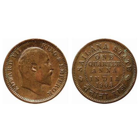 Sailana, Copper 1/4 Anna, 4.72gm, Jaswant Singh, in the name of Edward VII with portrait,