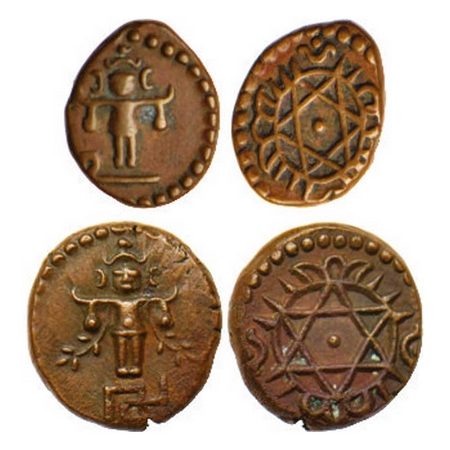 Travancore, Copper 4 & 2 Cash (2 Coins), Uthram Thirunal Marthanda Varma (ME 1022-1036 / 1