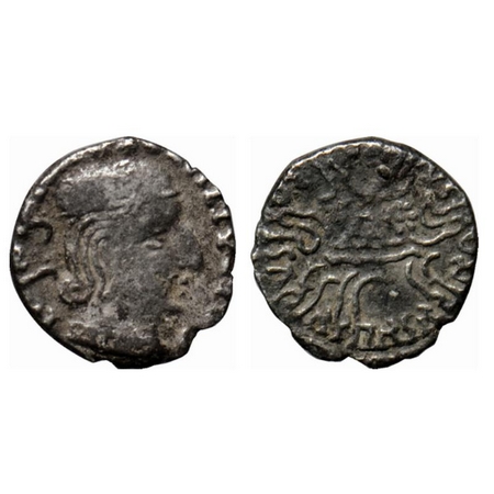 Western Kshatrapas, Rudrasena I s/o Rudrasimha I, Silver Drachma, 1.71gm, SE 136, Obv: Bus