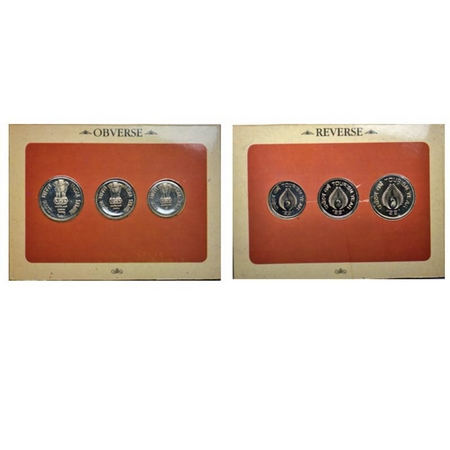 1991, Unc Set of 3 Coins, Copper Nickel, 5, 2, 1 Rupees, India Tourism Year, Bombay Mint, 