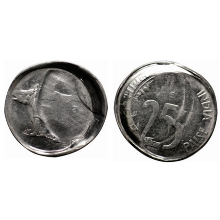 25 Paise, 1988-2002, Steel, 2.80gm, Error, obverse double struck, reverse partial brokage 