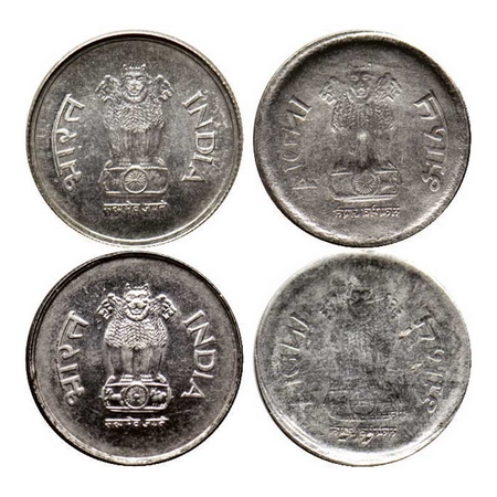 1 Rupee, 1992-2004, Ferratic Stainless Steel (2 Coins), 4.85, 4.90gm, Error, Obverse Broka
