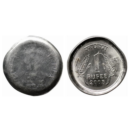 1 Rupee, 2003, Steel, 4.85gm, Calcutta Mint, Error, die cap with obverse counter brokage. 