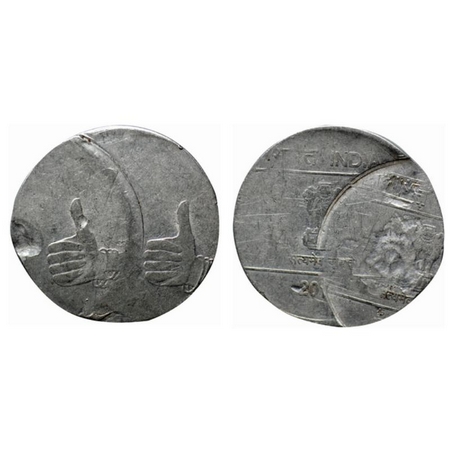 1 Rupee, 2009-2010, Steel, 4.85gm, Thumb, Error, Tripple Struck. Very Fine, Scarce.
