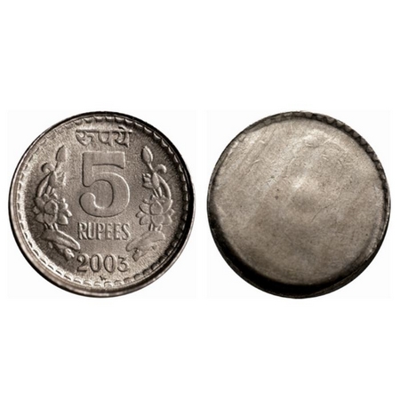 5 Rupees, 2003, Copper Nickel, 5.77gm (low weight), Hyderabad Mint, Error, misstruck obver