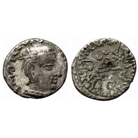 Western Kshatrapas, Damasena s/o Rudrasimha I , Silver Drachma, 1.82gm, SE 150, Obv: Bust 