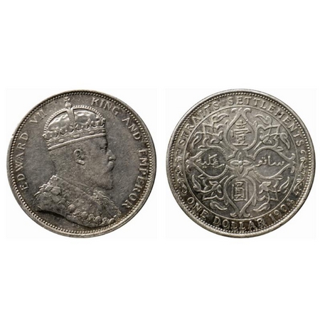 Straits Settelment, Silver (0.900 silver) Dollar, 26.85gm, 1904, Ruler Edward VII, Obv: Cr