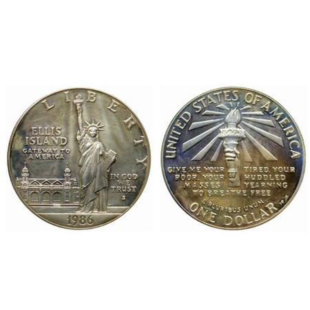 U.S.A., Silver (0.900 silver) Dollar, 26.60gm, 1986 P, Statue of Liberty Centinal, Obv: St