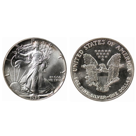 U.S.A., Silver (0.9993 silver) Dollar, 31.10gm, 1989, american Eagle Bullion Coins, Obv: T