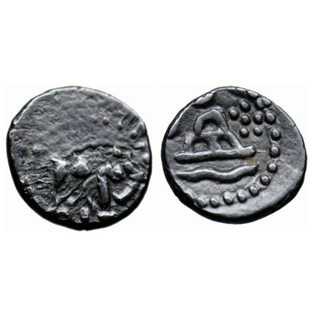 Western Kshatrapas, Damasena, Potin Unit, 0.79gm, Obv: Elephant walking to right, Rev: Thr