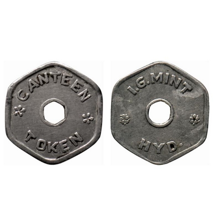 Canteen Token, Aluminium, 1.22gm, I G Mint, Hyd (hyderabad), Obv: I.G.MINT HYD. Rev: Cante