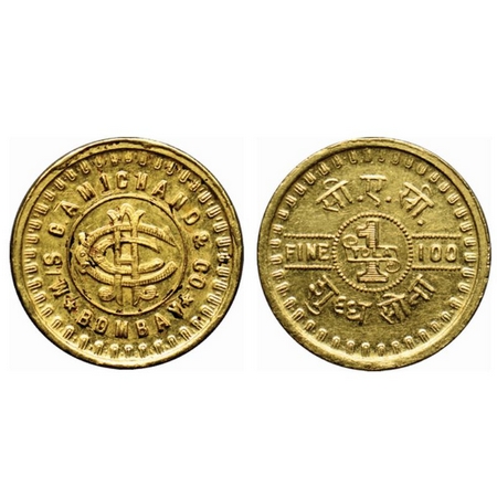 Tola Token, Gold (9950%) 1 Tola, 11.66gm, Obv: M/s C Amichand & Co, CAC intervoven within 