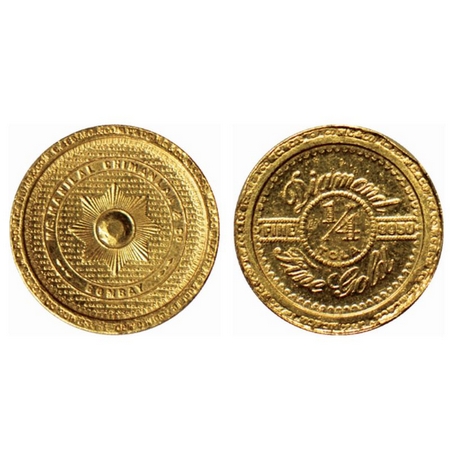 Tola Token, Gold (9950%) ¼ Tola, 2.90gm, Obv: M/s Manilal Chimanlal & Co. Bombay around st