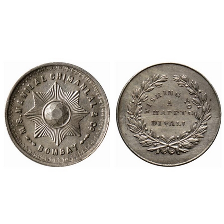 Tola Token, Silver, 5.88gm, Obv: M/s Manilal Chimanlal & Co. Bombay around star, Rev: Wish