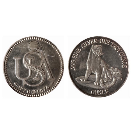 U.S.A., Silver Token (0.900 silver), 31.37gm, 1776-1976, USA Bicentennial token Obv: Leopa