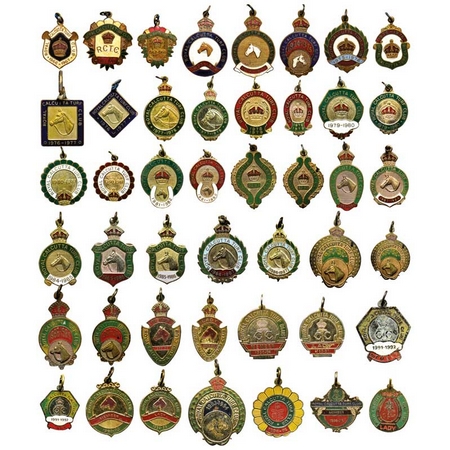 The Royal Calcutta Turf Club, Brass and Enameled badges (45 pcs), all different in pair an