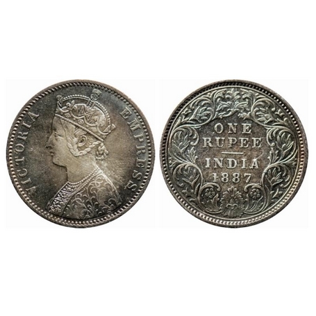 Victoria Empress, Silver, Rupee, 1887, Calcutta Mint, C3/I(i), C incused. GK 549. Rainbow