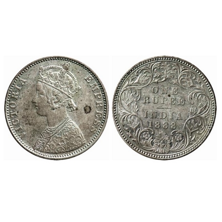 Victoria Empress, Silver, Rupee, 1888, Bombay Mint, C2/I(ii), B Raised. GK 552. Extremely 