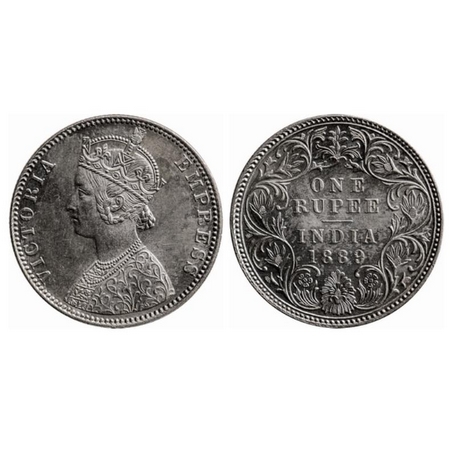 Victoria Empress, Silver, Rupee, 1889, Bombay Mint, C2/I, B incused. GK 564. Uncirculated,