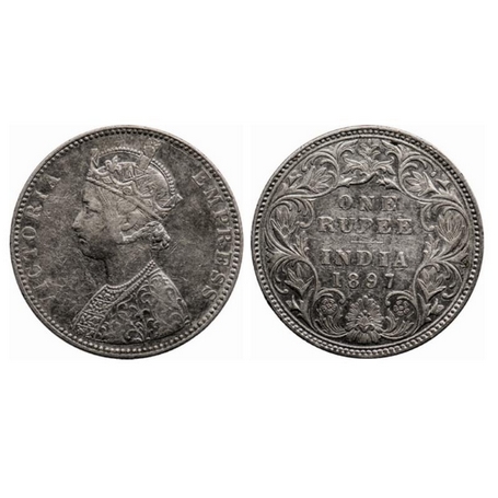 Victoria Empress, Silver, Rupee, 1897, Bombay Mint, C2/I(ii), B incused. GK 581. About Ver