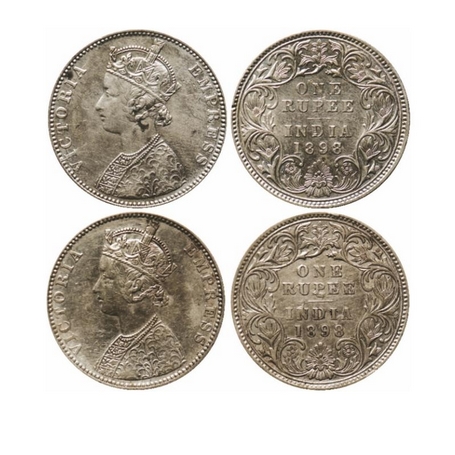 Victoria Empress, Silver, Rupee (2 Coins), 1898, Bombay Mint, 'B' incused, traces of numer