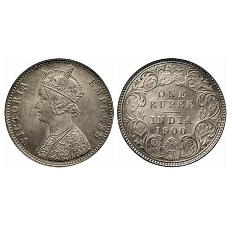 Victoria Empress, Silver, Rupee, 1900, Calcutta Mint, C3/I(i), C incused. GK 590. About Un