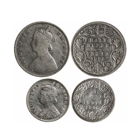 Victoria Empress, Silver, ½ & ¼ Rupee (2 Coins), 1898 (1/2 Rupee), Calcutta Mint, A/I, C i