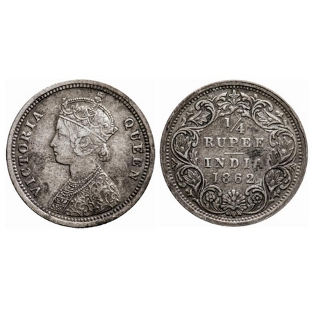 Victoria Queen, Silver, ¼ Rupee, 1862, Bombay Mint, A/I. GK 377. Very Fine+.