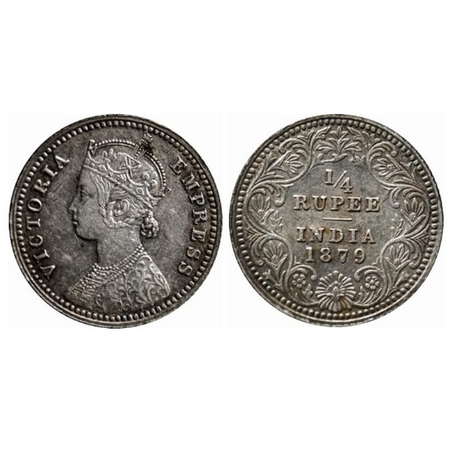 Victoria Empress, Silver, ¼ Rupee, 1879, Calcutta Mint, C/II, C incused. GK 674. Very Fine