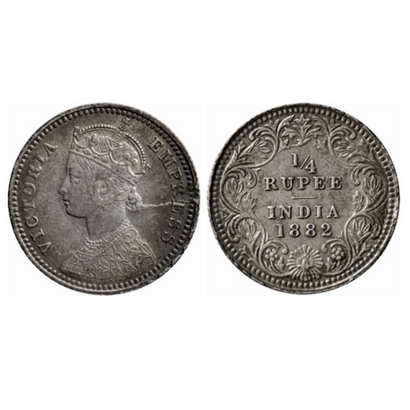 Victoria Empress, Silver, ¼ Rupee, 1882, Calcutta Mint, C/II, C incused, Multipal die crac