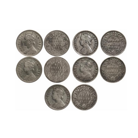 Victoria Empress, Silver, ¼ Rupee (5 Coins), 1884, Bombay Mint, C/I, B raised, 1888 Calcut