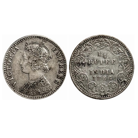 Victoria Empress, Silver, ¼ Rupee, 1886, Bombay Mint, C(i)/II, B raised, without letter 'V