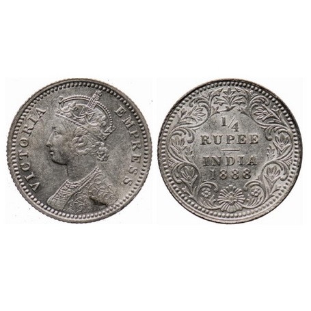 Victoria Empress, Silver, ¼ Rupee, 1888, Calcutta Mint, C/II, no mint mark, no C, Ghost on