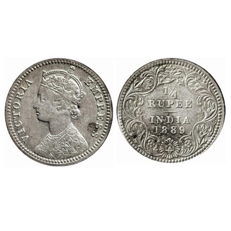 Victoria Empress, Silver, ¼ Rupee, 1889, Calcutta Mint, C/II, C incused. GK 716. Very Fine